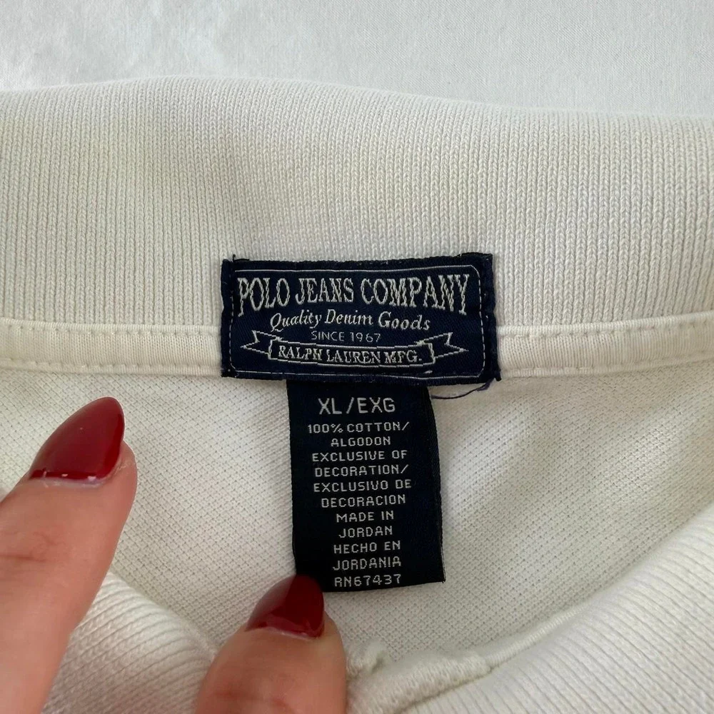 Polo Ralph Lauren White American Flag Logo Polo Shirt Mens XL Preppy Old Money